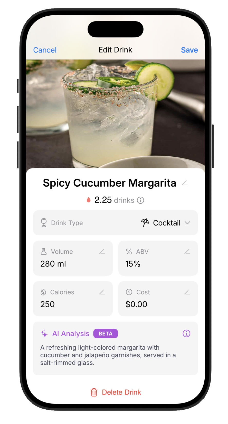 Drink Form Screenshot